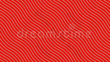 动态波浪运动中的白色曲线，红色背景。 未来几何对角线图案运动背景。 4k